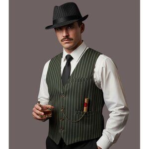 1920s Gangster Costume Set S: Vest Fedora Tie Bow Tie Pocket Watch & Cigar